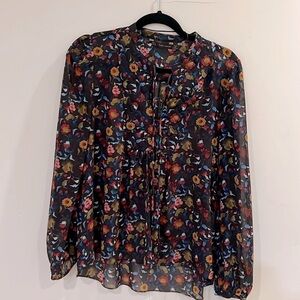 Zara woman S boho chis Blouse blue, mustard, red flower pattern